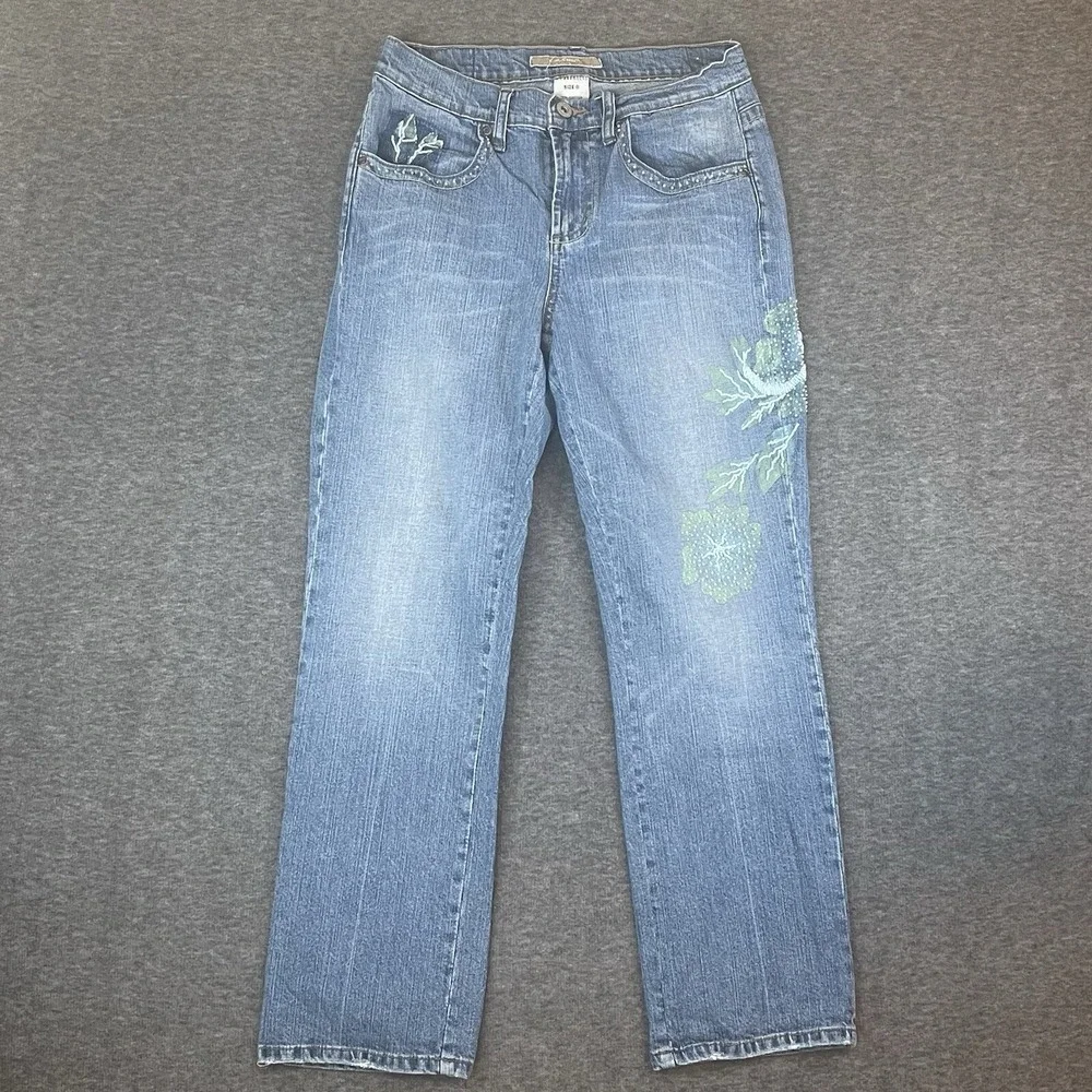 Z. Cavaricci Vintage Y2K Floral Beaded‎ Jeans Straight Boho Hippie 90's
